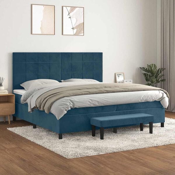 vidaXL Box spring postel s matrac&iacute; tmavě modr&aacute; 200x200 cm samet