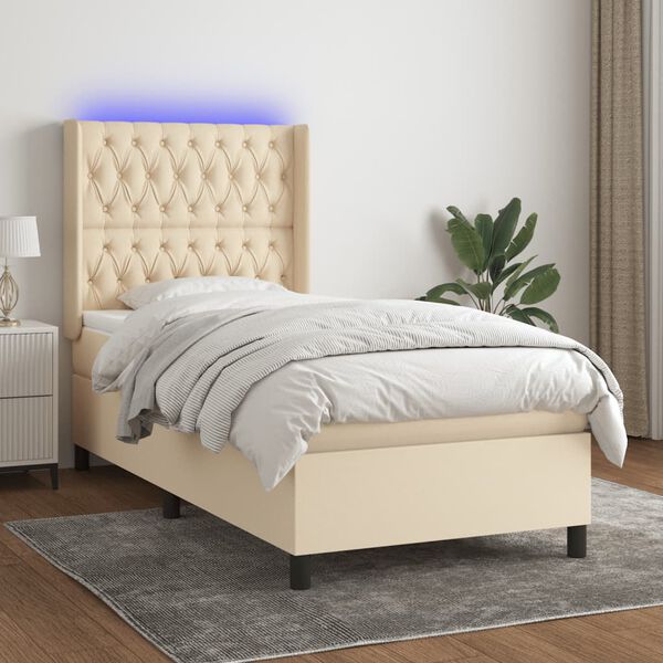 vidaXL Box spring postel s matrac&iacute; a LED kr&eacute;mov&aacute; 90x190 cm textil