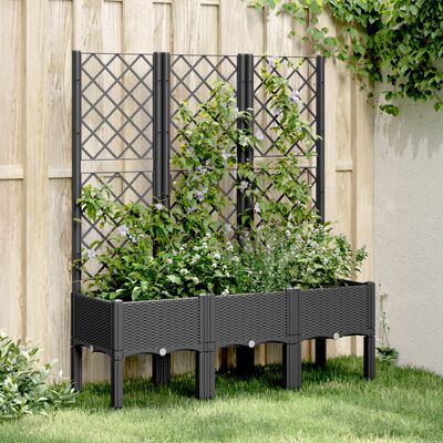 vidaXL Zahradní truhlík s treláží černý 120 x 40 x 142 cm PP