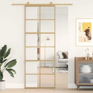 vidaXL Posuvn&eacute; dveře zlat&eacute; 76 x 205 cm čir&eacute; ESG sklo a hlin&iacute;k