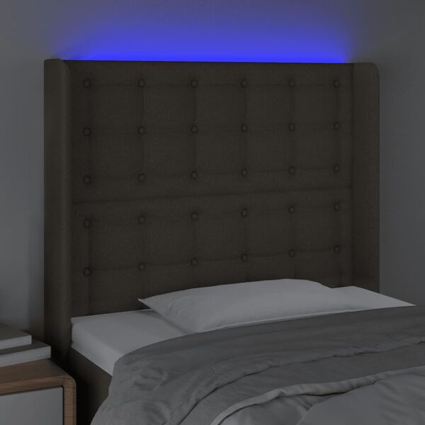 vidaXL Čelo postele s LED taupe 103 x 16 x 118/128 cm textil