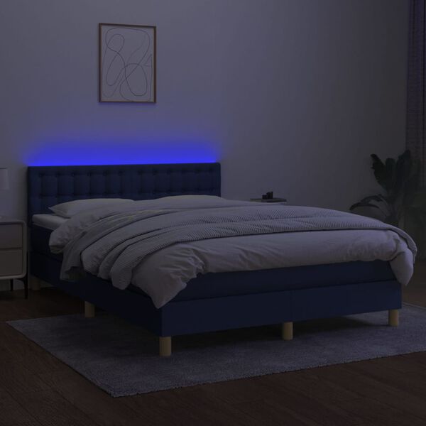 vidaXL Box spring postel s matrac&iacute; a LED modr&aacute; 140x190 cm textil