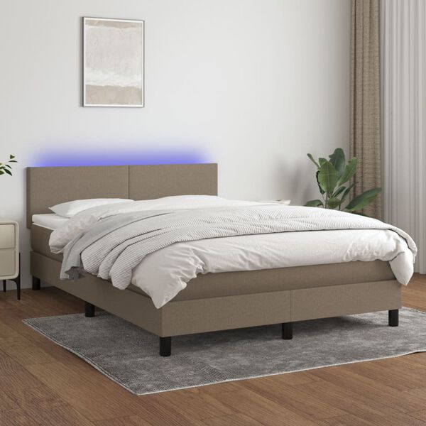 vidaXL Box spring postel s matrac&iacute; a LED taupe 140x190 cm textil