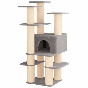 vidaXL Kočič&iacute; strom se &scaron;krabac&iacute;mi sloupky sisal Světle &scaron;ed&aacute; 161 cm