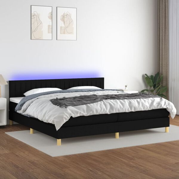 vidaXL Box spring postel s matrac&iacute; a LED čern&aacute; 200x200 cm textil