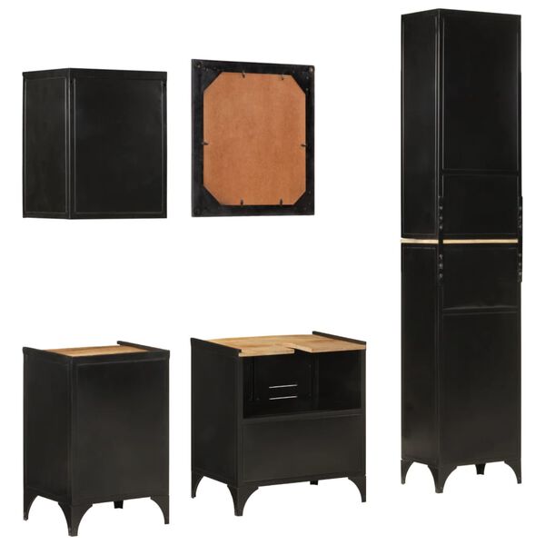 vidaXL 5d&iacute;ln&aacute; koupelnov&aacute; sestava železo a masivn&iacute; mangovn&iacute;kov&eacute; dřevo