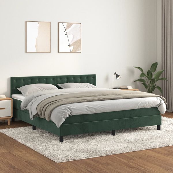 vidaXL Box spring postel s matrac&iacute; tmavě zelen&aacute; 160x200 cm samet