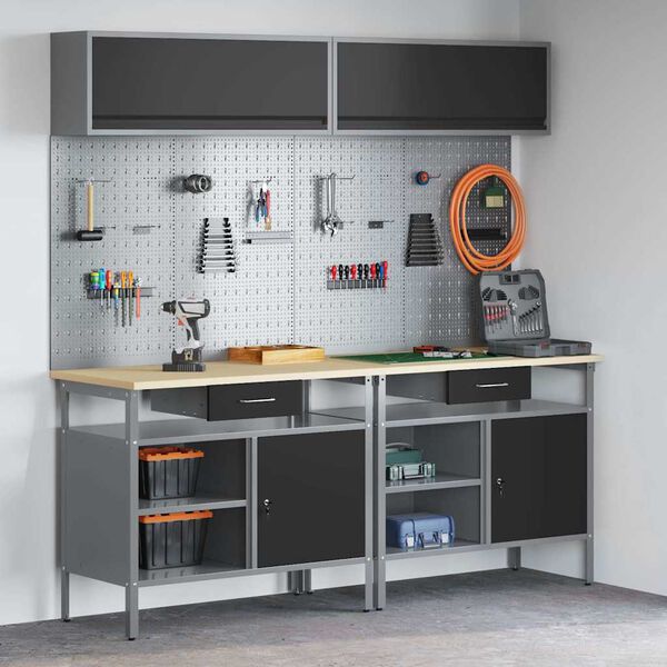 vidaXL Sada pracovního stolu 8 pcs Černá 200 x 55 x 200 cm Ocel