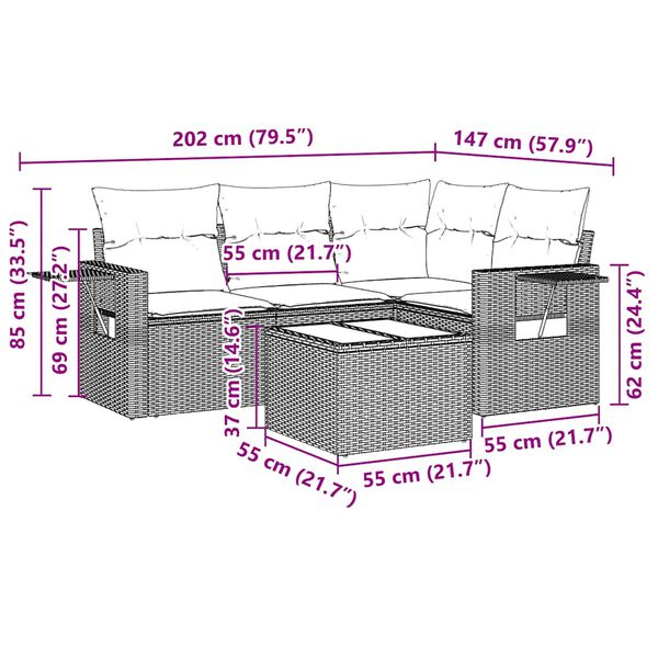 vidaXL 5d&iacute;ln&aacute; zahradn&iacute; sedac&iacute; souprava a podu&scaron;ky světle &scaron;ed&aacute; polyratan