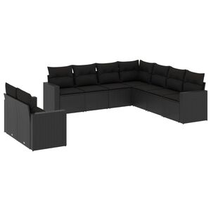 vidaXL 9d&iacute;ln&aacute; zahradn&iacute; sedac&iacute; souprava s podu&scaron;kami čern&aacute; polyratan
