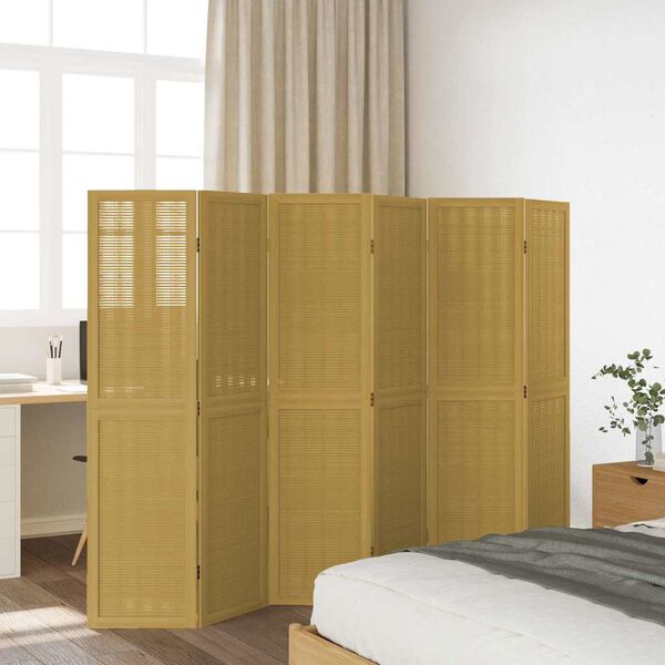 vidaXL Parav&aacute;n 6d&iacute;ln&yacute; hněd&yacute; masivn&iacute; dřevo pavlovnie