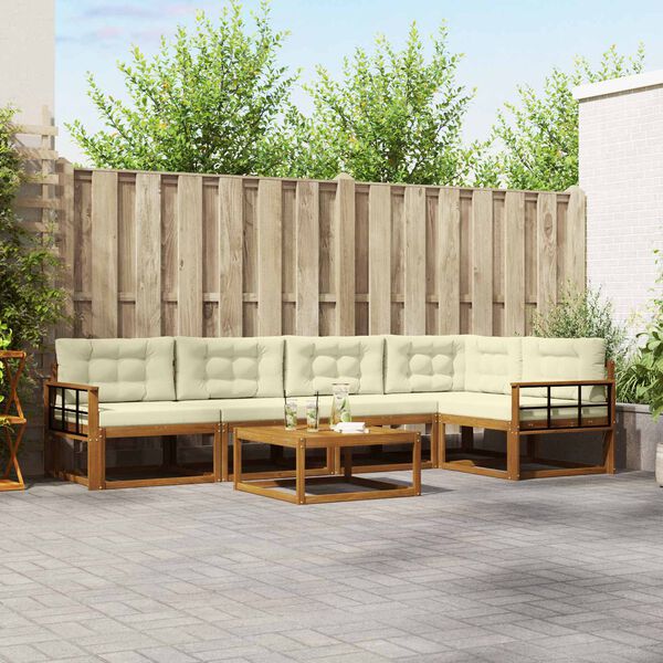 vidaXL Venkovn&iacute; pohovkov&aacute; souprava 6 pcs Přirozen&aacute; a Kr&eacute;mov&aacute;