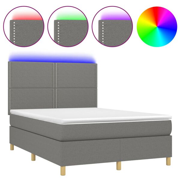vidaXL Box spring postel s matrac&iacute; a LED tmavě &scaron;ed&aacute; 140x200 cm textil