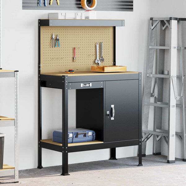 vidaXL Pracovn&iacute; lavice Čern&aacute; 90 x 49 x 141 cm kompozitn&iacute; dřevo