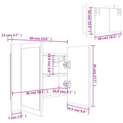 vidaXL Zrcadlová skříňka s LED hnědý dub 60x12x45 cm kompozitní dřevo
