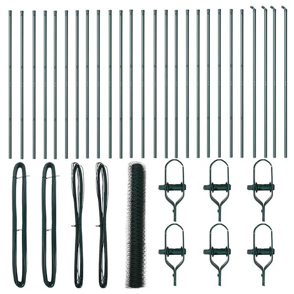 vidaXL Plotový sloupek. Zelená 50 x 1,4 m (36 mm síť) Ocel a PVC