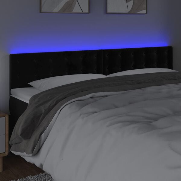 vidaXL Čelo postele s LED čern&eacute; 200x5x78/88 cm samet