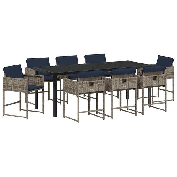 vidaXL Zahradn&iacute; j&iacute;deln&iacute; souprava s pol&scaron;t&aacute;řem 9 pcs &Scaron;ed&aacute; polyratan