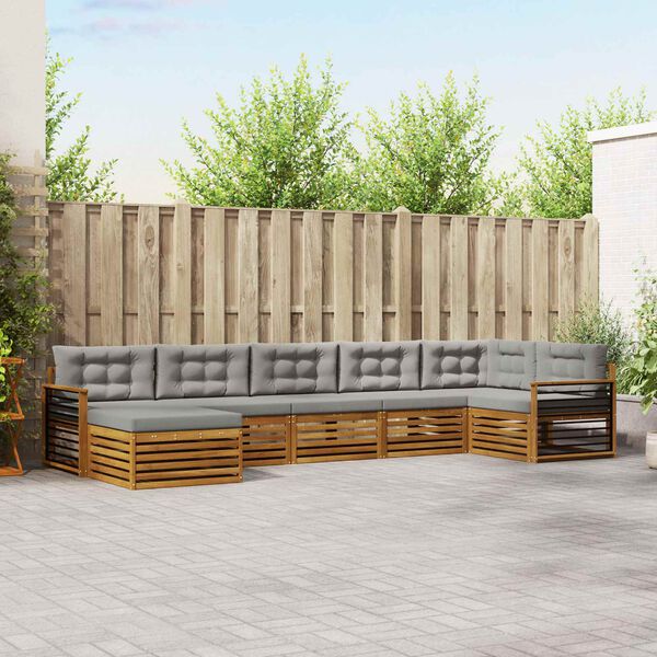 vidaXL Sedac&iacute; soupravy s pol&scaron;t&aacute;řem 7 pcs Př&iacute;rodn&iacute; a světle &scaron;ed&aacute;