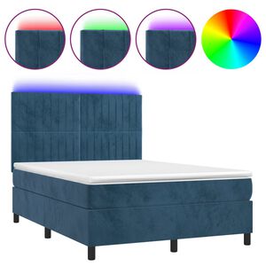vidaXL Box spring postel s matrac&iacute; a LED tmavě modr&aacute; 140x190 cm samet