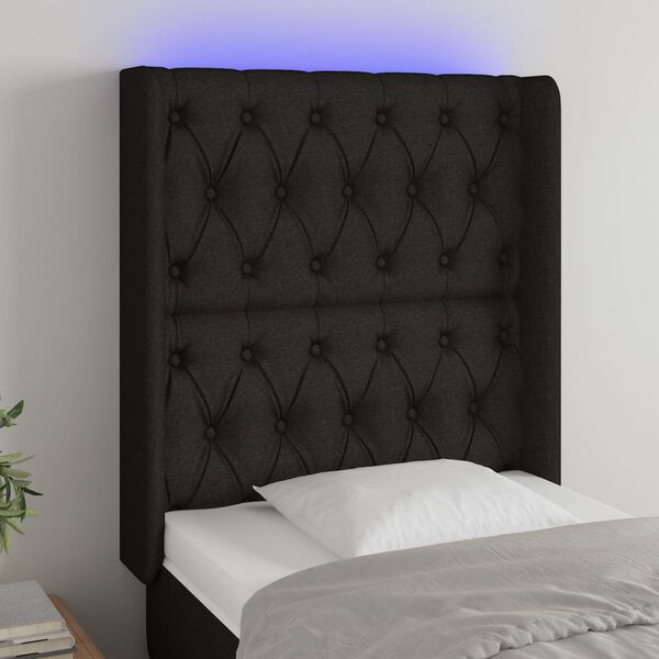 vidaXL Čelo postele s LED čern&eacute; 83 x 16 x 118/128 cm textil