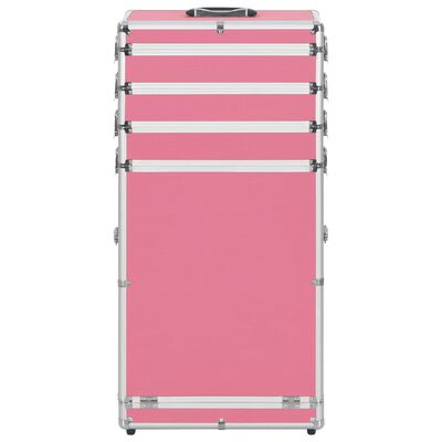 vidaXL Kosmetický kufřík na kolečkách hliník růžový