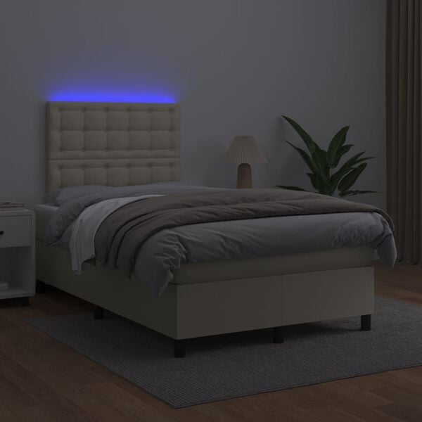 vidaXL Box spring postel s matrac&iacute; a LED kr&eacute;mov&aacute; 120x200 cm uměl&aacute; kůže
