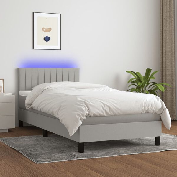 vidaXL Box spring postel s matrac&iacute; a LED světle &scaron;ed&aacute; 90x200 cm textil