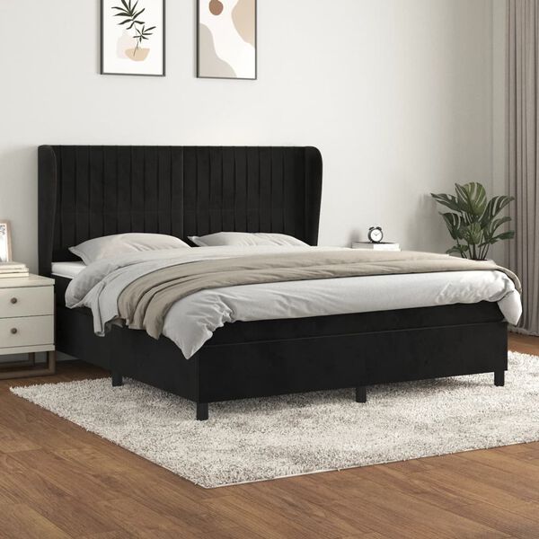 vidaXL Box spring postel s matrac&iacute; čern&aacute; 180x200 cm samet