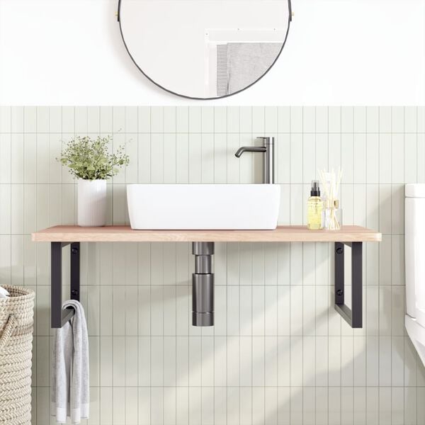 vidaXL Deska pod umyvadlo n&aacute;stěnn&aacute; ocel a masivn&iacute; dubov&eacute; dřevo