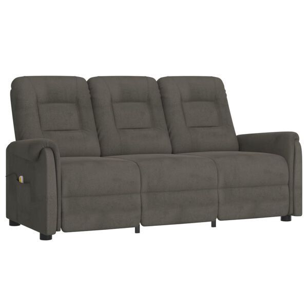 vidaXL 3místné masážní polohovací křeslo tmavě šedé mikrovlákno