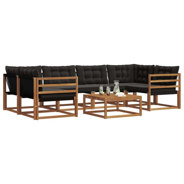 vidaXL Venkovn&iacute; pohovkov&aacute; souprava s pol&scaron;t&aacute;řem 7 pcs Přirozen&aacute; a čern&aacute;