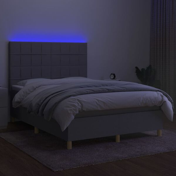 vidaXL Box spring postel s matrac&iacute; a LED světle &scaron;ed&aacute; 140x190 cm textil