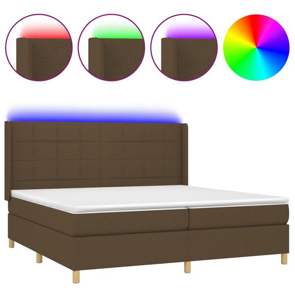 vidaXL Box spring postel s matrac&iacute; a LED tmavě hněd&aacute; 200x200 cm textil