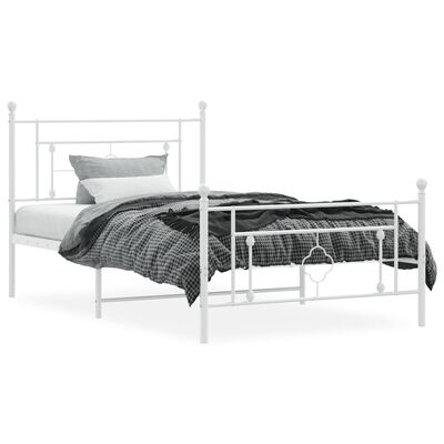 vidaXL Kovový rám postele s hlavovým a nožním čelem bílý 107 x 203 cm
