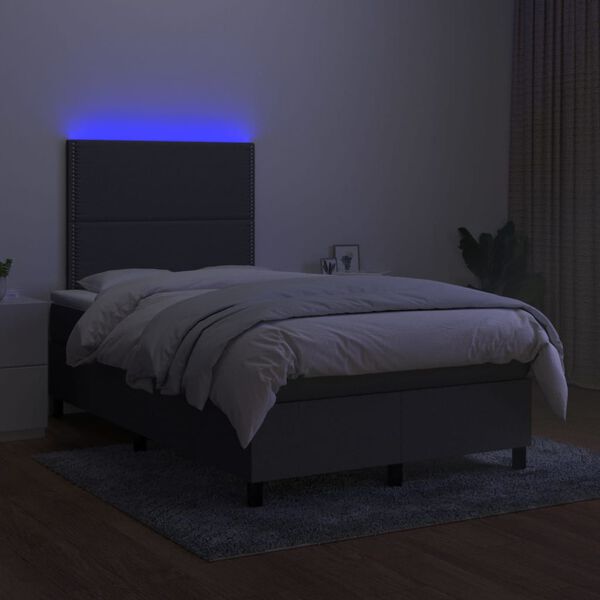 vidaXL Box spring postel s matrac&iacute; a LED tmavě &scaron;ed&aacute; 120x200 cm textil