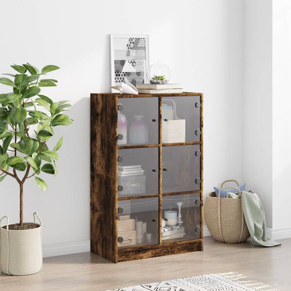 vidaXL Highboard s dv&iacute;řky kouřov&yacute; dub 68x37x109 cm kompozitn&iacute; dřevo