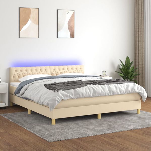 vidaXL Box spring postel s matrac&iacute; a LED kr&eacute;mov&aacute; 180x200 cm textil