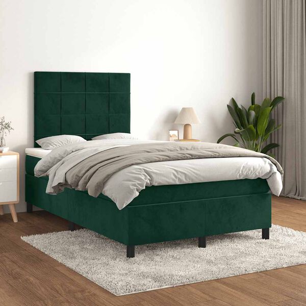 vidaXL Box spring postel s matrac&iacute; tmavě zelen&aacute; 120 x 200 cm samet