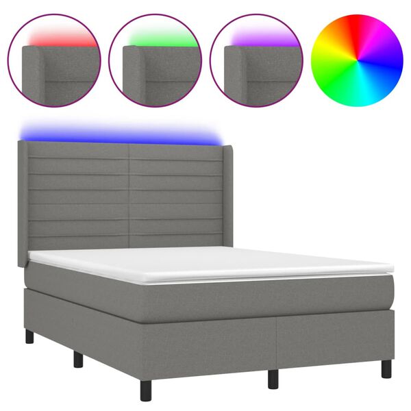 vidaXL Box spring postel s matrac&iacute; a LED tmavě &scaron;ed&aacute; 140x200 cm textil