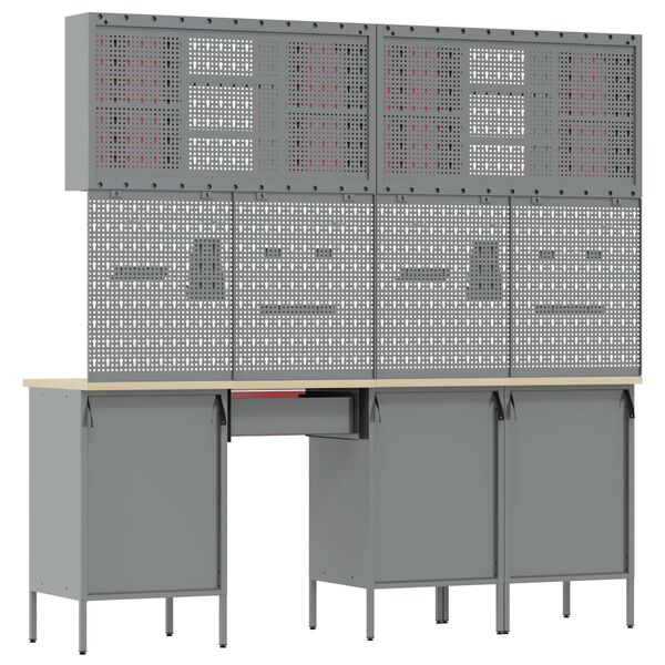 vidaXL Pracovní stůl se zásuvkou 10 pcs Černá 200 x 55 x 200 cm Ocel