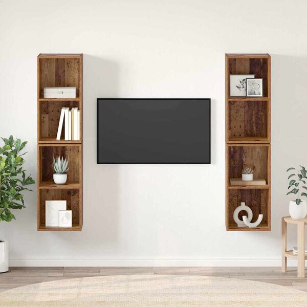 vidaXL Sestava TV skř&iacute;něk N&aacute;stěnn&yacute; 4 pcs Star&eacute; dřevo 37 x 37 x 72 cm