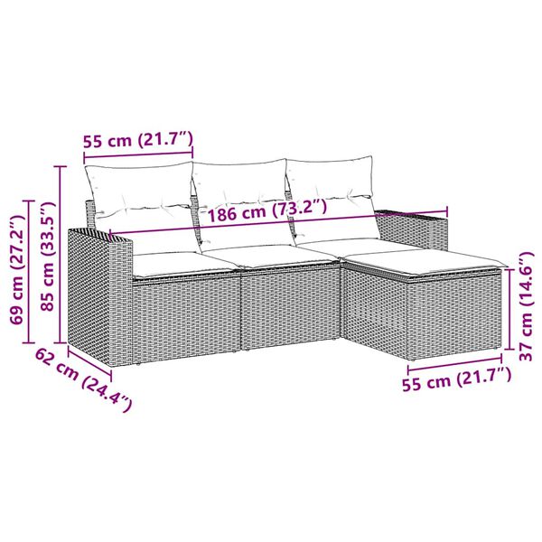 vidaXL 4d&iacute;ln&aacute; zahradn&iacute; sedac&iacute; souprava s podu&scaron;kami čern&aacute; polyratan