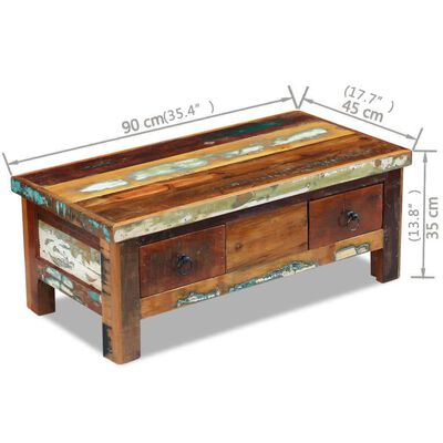 vidaXL Konferenční stolek zásuvky masivní recyklované dřevo 90x45x35cm