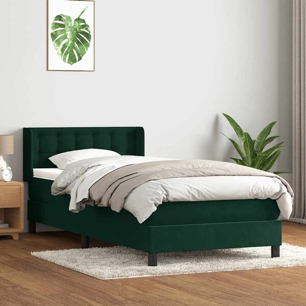 vidaXL Box spring postel s matrac&iacute; tmavě zelen&aacute; 80x220 cm samet