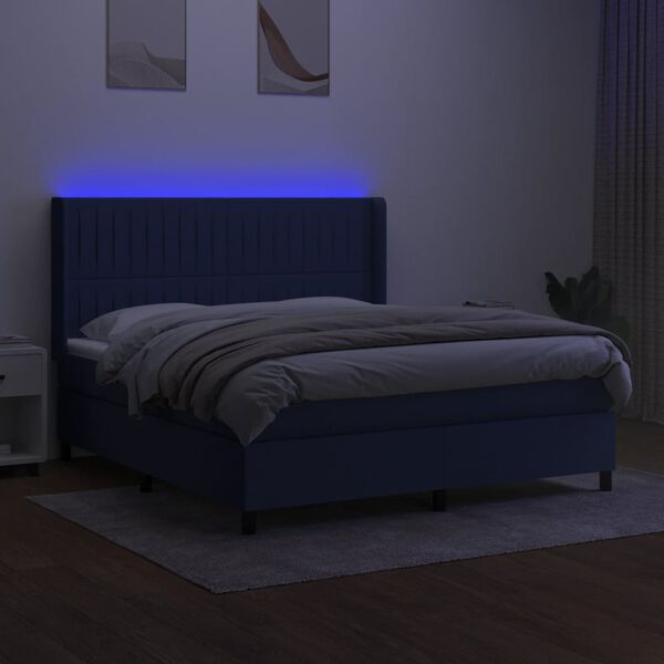 vidaXL Box spring postel s matrac&iacute; a LED modr&aacute; 180x200 cm textil