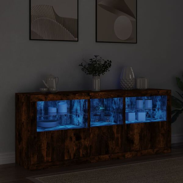 vidaXL Př&iacute;born&iacute;k s LED osvětlen&iacute;m kouřov&yacute; dub 162 x 37 x 67 cm