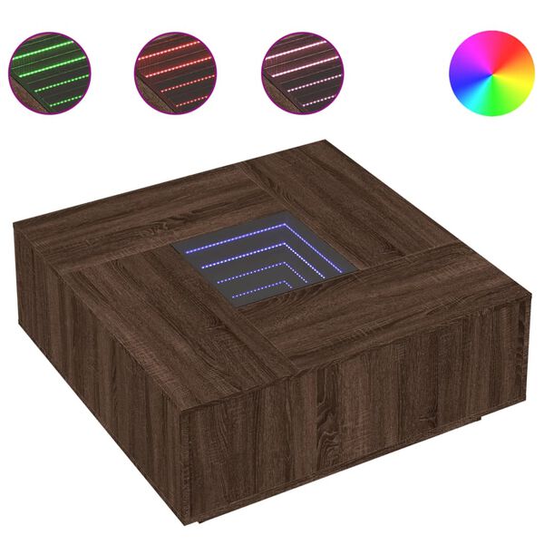 vidaXL Konferenčn&iacute; stolek s Infinity LED hněd&yacute; dub 100 x 100 x 40 cm