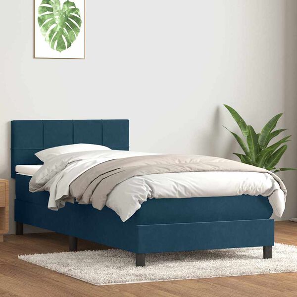 vidaXL Box spring postel s matrac&iacute; tmavě modr&aacute; 100x210 cm samet