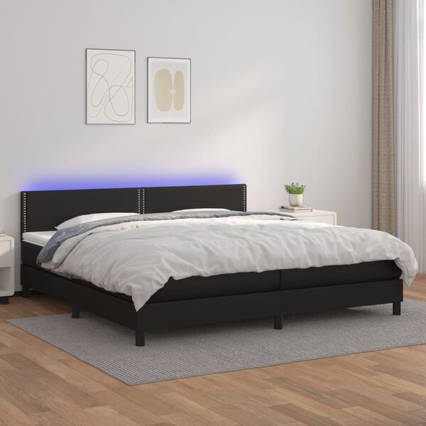 vidaXL Box spring postel s matrací a LED černá 200x200 cm umělá kůže
